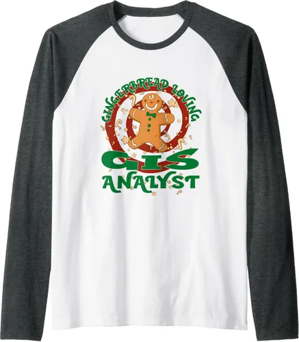 Miniatura 13 de GIS Analyst Job Gingerbread - Camiseta de béisbol raglán de Navidad, Negro