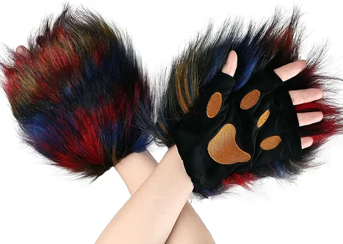 Miniatura 97 de Guantes de garra para disfraz de Halloween, medio dedo, lobo, oso, gato, guantes, guantes de piel sintética para mascarada, cosplay, utilería de mano