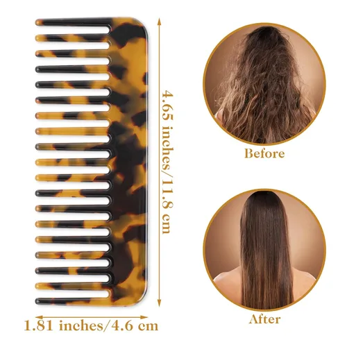 Miniatura 2 de Peine desenredante grande de dientes anchos para cabello grueso, rizado y ondulado, paquete de 2 peines desenredantes de acetato para húmedo y seco