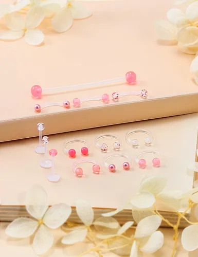 Miniatura 2 de Jenxnjsjo Claro/Rosa/Púrpura Lip Septum Anillos Cejas Industrial Smiley Piercing Joyería Plástico Cartílago Helix Tragus Daith Pendientes Vertical