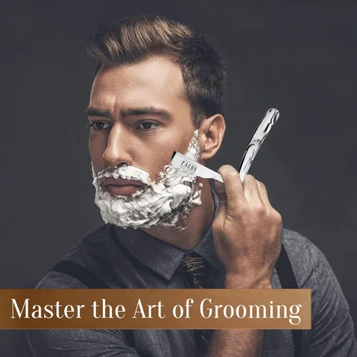 Miniatura 4 de Facón Navajas rectas para hombres - Kit de navaja de barbero profesional de borde recto con 100 cuchillas, afeitadora clásica de acero inoxidable