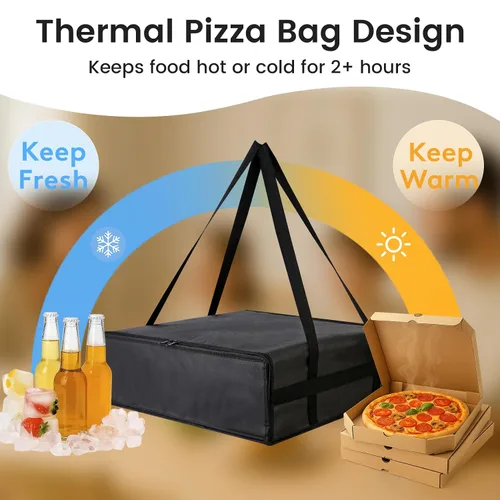 Miniatura 5 de Bodaon Bolsa aislante para entrega de pizza, 20 x 20 x 6 pulgadas, bolsas calentadoras de pizza para llevar calientes, bolsa térmica para catering