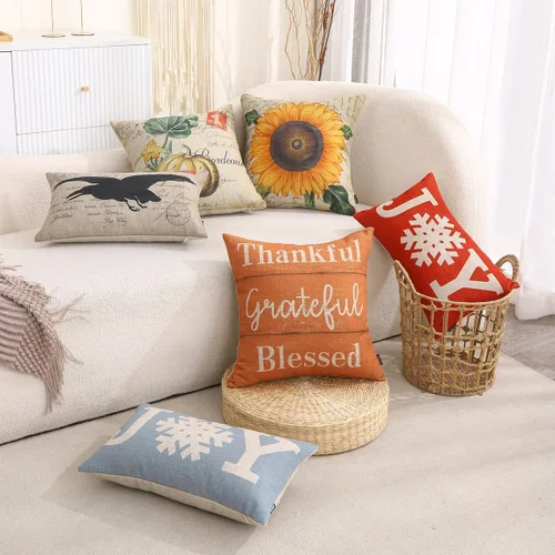 Miniatura 9 de TRENDIN Thankful Grateful Blessed - Funda de almohada de 18 x 18 pulgadas para sofá, decoración de otoño, funda de cojín cuadrada de lino