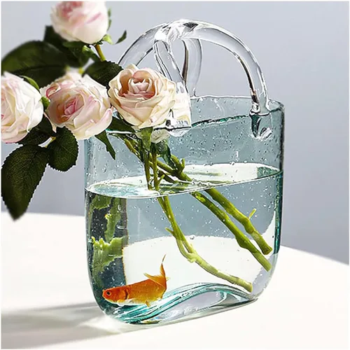 Purse Vase for Flowers, Unique Flower Vase Purse Vase Flower Handbag Unique Flower Vase, Decor Glass Vase for Photo/Birthday/Home Décor,Style1-Blue