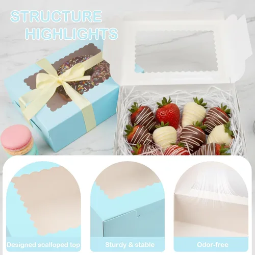 Miniatura 3 de OAMCEG Paquete de 30 cajas de galletas con ventana, 8 x 6 x 2.5 pulgadas, cajas de panadería para regalos de Navidad, postres, donas, pasteles