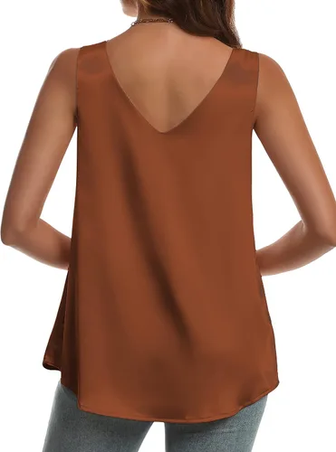 Miniatura 5 de KYLELOVE Camisetas sin mangas de satén para mujer, de doble capa, sin mangas, cuello en V, camisas de trabajo