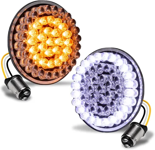Miniatura 11 de TRUE MODS 2" 1156 Luz trasera LED anaranjada de señal de giro para Harley Davidson [Juego de par] [Acabado negro] [Estilo bala] Para Harley