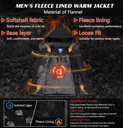 Miniatura 3 de Chaquetas de esquí para hombre, impermeables, chaquetas de nieve con forro de vellón, aisladas, parka pesada con capucha