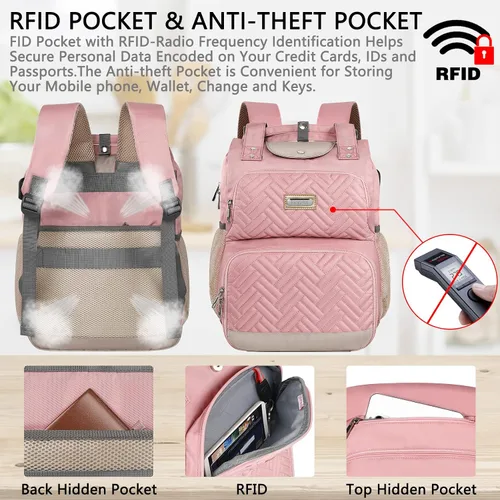 Miniatura 6 de Lonchera-Mochila para mujeres, mochilas con aislamiento térmico con bolsillo RFID, resistente al agua, mochila con puerto USB, portátil de 15,6