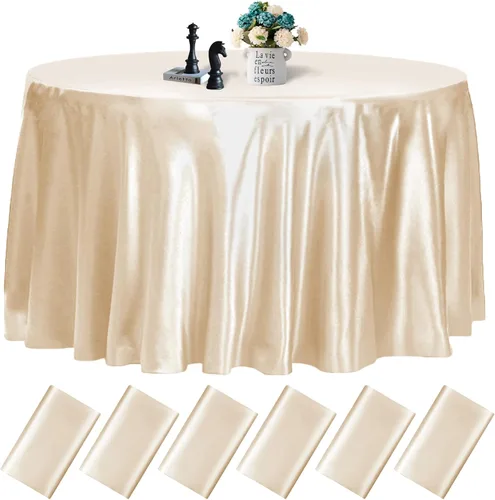 fani Paquete de 6 manteles redondos color champán de 108 pulgadas, mantel de satén sedoso de alta calidad, mantel de tela suave, decoración de mesa
