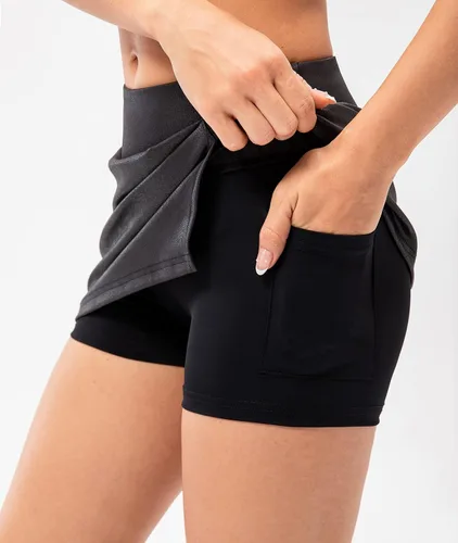 Miniatura 2 de Lavento Falda atlética para mujer de 13.5 pulgadas, falda activa acanalada dividida con faldas de tenis integradas, faldas de golf
