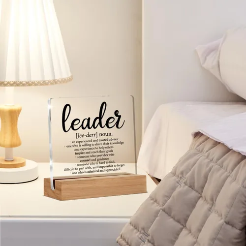 Miniatura 6 de Regalos de apreciación para líderes para jefe, mentor, gerente, definición de liderazgo, letrero decorativo claro para escritorio, letrero acrílico
