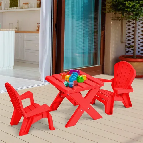 Miniatura 9 de Costzon Juego de mesa y silla para niños, mesa de actividades al aire libre y sillas Adirondack para picnic, jardín, patio, patio trasero y playa