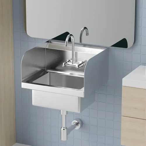 Bonnlo Fregadero de acero inoxidable mejorado para lavado a mano con protector de salpicaduras lateral, fregadero utilitario de montaje en pared,
