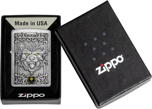 Miniatura 6 de Encendedores Zippo Lobo Emblema de lobo y cráneo cromado cepillado