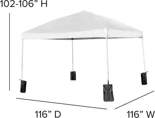 Miniatura 6 de Flash Furniture Harris - Tienda de campaña de 10 x 10 pies, color blanco, con bolsas de arena y estuche con ruedas