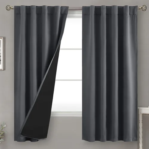 Miniatura 85 de BGment Cortinas 100% opacas beige de 63 pulgadas de largo con forro aislante térmico, bolsillo para varilla y lengüeta trasera de doble capa