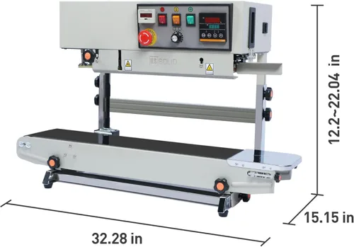 Miniatura 6 de U.S. Solid Sellador automático de banda continua con soporte, máquina industrial de sellado de bolsas con contador y codificador de relieve, alta
