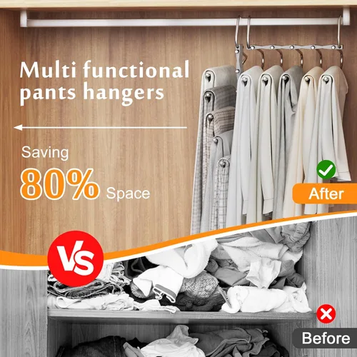 Miniatura 23 de Loretoy Paquete de 4 perchas para pantalones que ahorran espacio, estante multifuncional antideslizante para pantalones, tubo de acero inoxidable