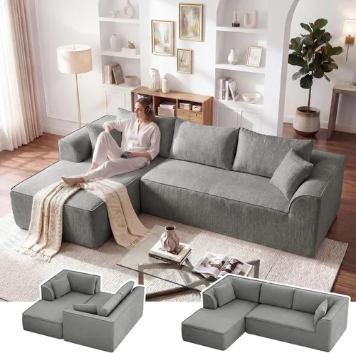 Miniatura 16 de Vesgantti 106" Boneless Couch with Chaise, U Shaped Deep Seat Comfy Cloud Modular Sofa Chenille Memory Foam Sectional Couches for Living Room
