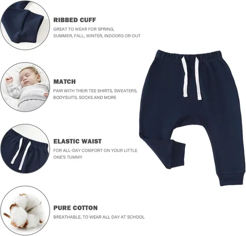Miniatura 4 de SOBOWO Paquete de 3 pantalones deportivos para bebé recién nacido, harén de algodón, para niños y niñas, 0-3T entrelazados, 195 GSM