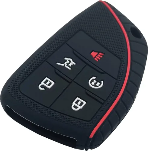 Miniatura 4 de Funda de silicona para llavero inteligente de 5 botones para GMC Sierra 1500 Chevy Silverado 1500 2500HD 3500HD (negro con rojo + negro con blanco)