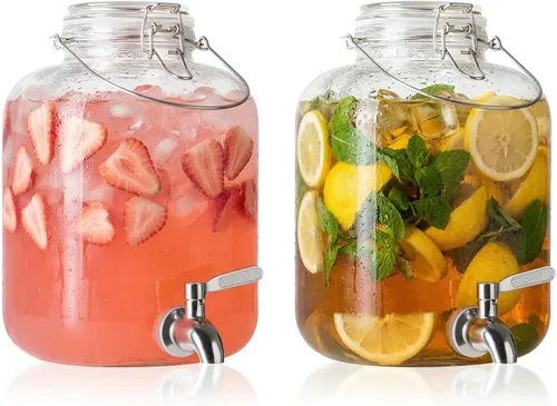Miniatura 10 de Dispensador de bebidas de vidrio para fiestas, dispensador de bebidas de 1 galón con espita y asa, dispensador de agua de vidrio, dispensadores