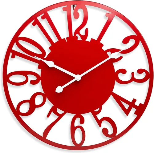 Reloj de pared grande de 16 pulgadas, silencioso y moderno, funciona con pilas, moderno reloj decorativo de metal rojo para patio, porche, área de