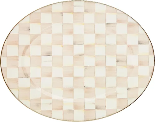 Miniatura 7 de MACKENZIE-CHILDS Bandeja Ovalada de Esmalte, Plato de Servir para Entretenimiento, Pequeño, Cuadros Cortesanos en Blanco y Negro