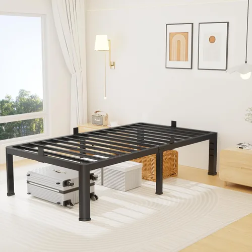 Miniatura 8 de Superay Marco de Cama de Plataforma de Metal Tamaño Twin de 16 Pulgadas con Esquinas Redondas, Espacio de Almacenamiento Debajo del Marco de Cama
