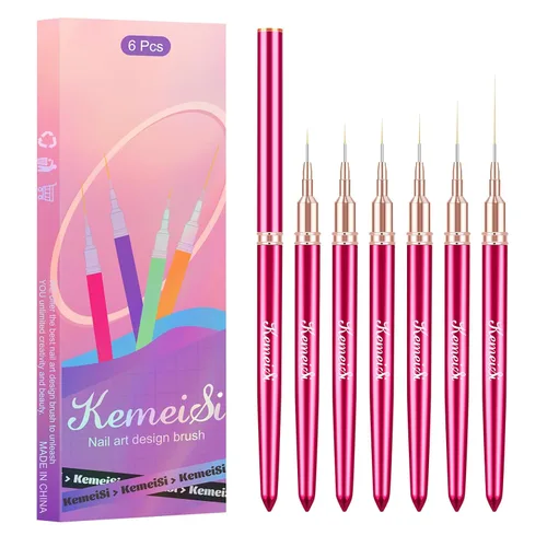 KEMEISI 6 pinceles para arte de uñas, pincel de rayas para pintura de esmalte de gel, pincel de detalle fino, diseño de arte de dibujo fino, tamaño