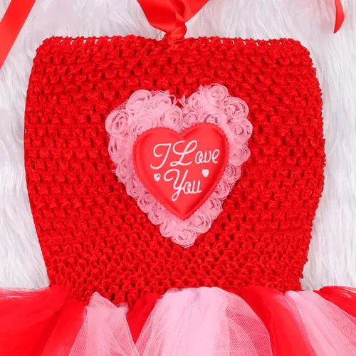 Miniatura 5 de Disfraz de tutú de tul de manga larga con estampado de corazón de terciopelo para niñas pequeñas, ropa de San Valentín