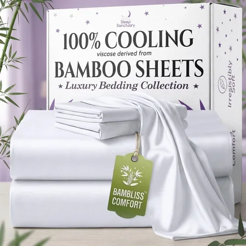 Miniatura 34 de SLEEP SANCTUARY - Juego de sábanas 100% viscosa derivada de bambú tamaño individual 4 piezas – Sábanas de lujo BamBliss de enfriamiento