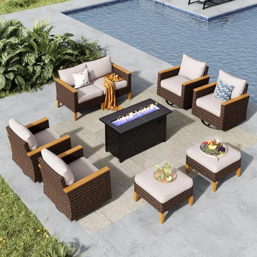 Miniatura 17 de MFSTUDIO Juego de 2 muebles de ratán para patio, sofá biplaza de mimbre para exteriores, juego de conversación para jardín, piscina, patio trasero