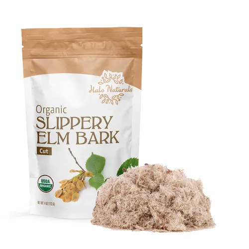 Halo Naturals Corte orgánico de corteza de olmo resbaladizo, 4 onzas (Ulmus rubra) certificado por USDA, bolsa resellable, empaquetado en los