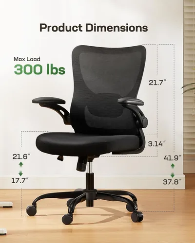Miniatura 3 de Marsail - Silla ergonómica de oficina con soporte lumbar ajustable, reposabrazos de poliuretano ajustables en 3 direcciones y respaldo de malla