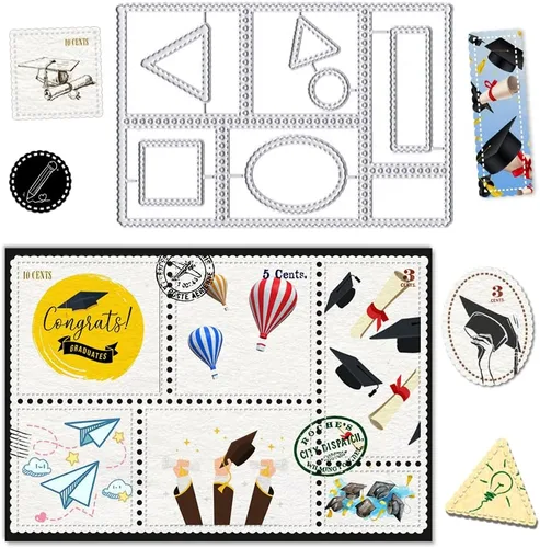 Miniatura 3 de Troqueles de sello postal del 4 de julio para decoración de cumpleaños de tarjetas, marco rectangular patriótico para tarjetas, diario de basura