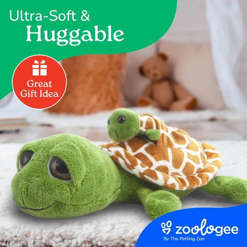 Miniatura 9 de The Petting Zoo Peluche de tortuga marina para mamá y bebé, regalos para niños, animales oceánicos Pocketz, juguete de peluche de tortuga marina