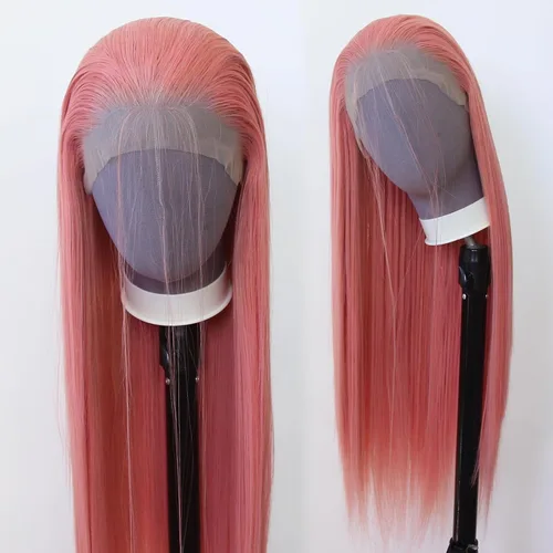 Miniatura 17 de 99J Peluca larga y lisa 99J color borgoña sintética con encaje frontal, predesfilada con línea de cabello natural para mujeres de moda, cabello