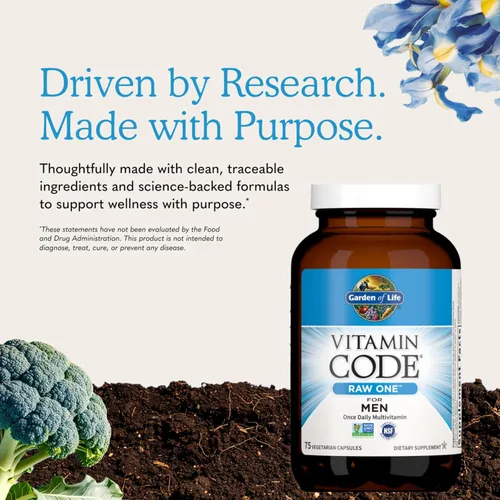 Miniatura 6 de Garden of Life Multivitamínico para hombres, Vitamin Code Raw One - Una vez al día, vitaminas más frutas, verduras y probióticos, 75