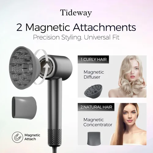 Miniatura 8 de Tideway Secador de pelo profesional de alta velocidad iónico 110,000 RPM, secador de pelo compacto con difusor magnético, secado rápido con motor