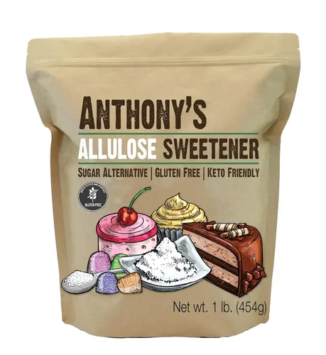 Edulcorante de Alulosa Anthony's, 1 Libra, Probado por Lotes Sin Gluten, Alternativa de Azúcar Apta para Keto, Cero Carbohidratos Netos, Bajo en
