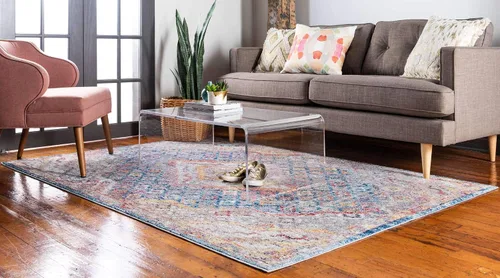 Miniatura 2 de Unique Loom Brighton Collection - Alfombra vibrante con estampado tradicional, medallón, azul/beige, rectangular de 2 pies 2 pulgadas x 3 pies 1