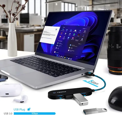 Miniatura 3 de TWOPAN Hub USB 3.0 de 4 puertos, adaptador multipuerto USB ultra delgado para laptop, escritorio, Mac, Surface Pro, XPS, mouse, teclado, unidad