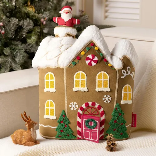 Miniatura 7 de Phantoscope Serie Gingerbread House - Cojín Decorativo de Feliz Navidad, Piel de Conejo Sintética Afelpada Bordada Teddy Sherpa Casa de Jengibre