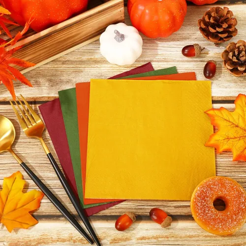 Miniatura 4 de Whaline 80 servilletas de papel de otoño de Acción de Gracias, desechables, color rojo, naranja, amarillo, verde, para cosecha, hogar, fiesta