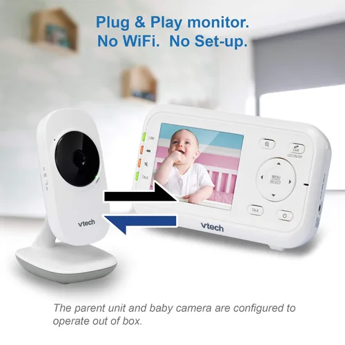Miniatura 5 de VTech VM3252 Monitor de video para bebés con alcance de 1000 pies, visión nocturna automática, pantalla de 2.8 pulgadas, conversación de audio de 2