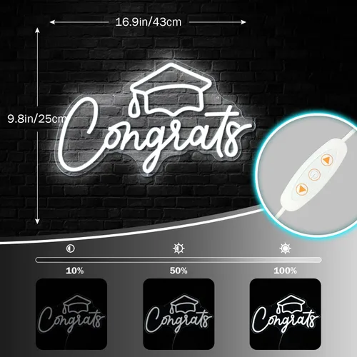 Miniatura 3 de Letrero de neón con texto en inglés "Congrats Grad" (Congrats Grad), letreros de luces de neón para telón de fondo, fiesta de graduación, decoración