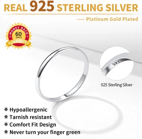 Miniatura 5 de ChicSilver 235mm 925 Sterling Silver Ring Customizable Plain Dome High Polished Wedding Band Comfort Fit Size 4-12 (with Gift Box)