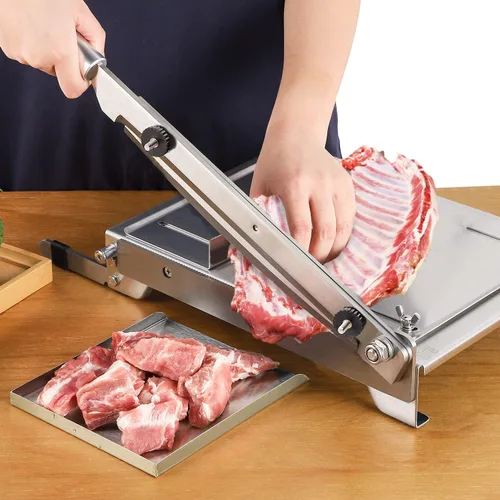 CGOLDENWALL Cortador manual de costillas de 2 cuchillas, cortador de carne de hueso duro de acero inoxidable, cortador de carne de ternera y